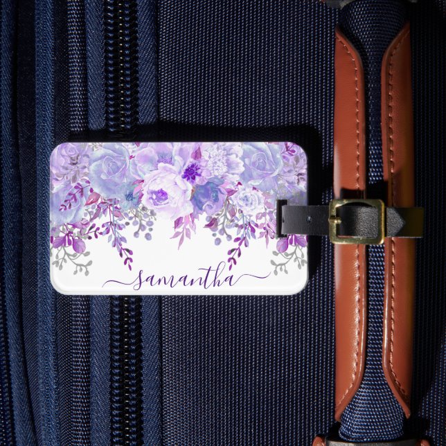 Étiquette À Bagage Belle Aquarelle Fleurie Violet Élégante (Insitu Rectoal 4)
