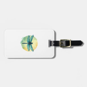 Étiquette À Bagage Belle Art Aquarelle Libellule Verte Insecte Lo