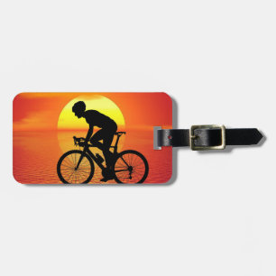Étiquette À Bagage Belle Bicyclette Silhouette Coucher de soleil Scèn