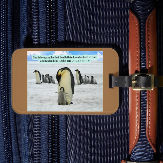 Étiquette À Bagage Belle écriture de pingouin 1 Jean 4:16 (Insitu Rectoal 4)