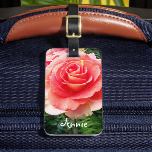 Étiquette À Bagage Belle fleur rose rose photo nom personnalisé
