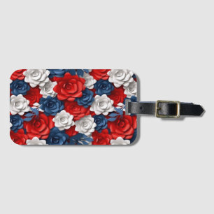 Étiquette À Bagage Belle Fleur Rouge Blanc Bleu Jardin Floral USA