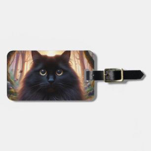 Étiquette À Bagage Belle Fluffy Chat Noir avec yeux or