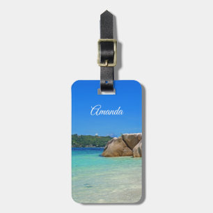 Étiquette À Bagage Belle Mer Tropicale avec Côte Rocheuse Couverte