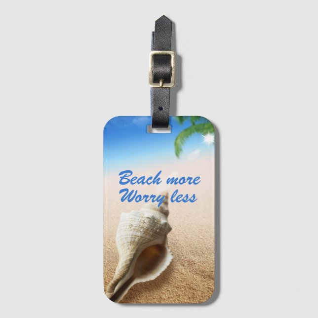 Étiquette À Bagage Belle Plage Plus À S'Inquiéter Moins (Devant Vertical)