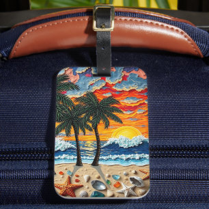 Étiquette À Bagage Belle scène de plage avec des palmiers