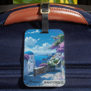 Étiquette À Bagage Belle vue mer de Santorin Grèce
