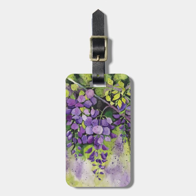 Étiquette À Bagage Belles Fleurs De Wisteria En Aquarelle (Devant Vertical)