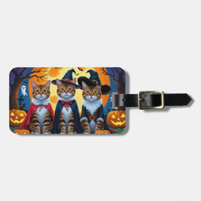 Étiquette À Bagage Bengal Chats Citrouille Halloween drôle (Devant horizontal)