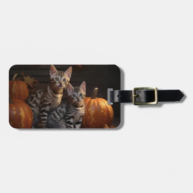 Étiquette À Bagage Bengal Kitten Automne Citrouille de plaisir (Devant horizontal)