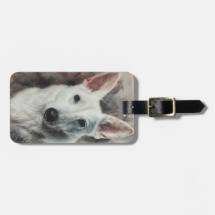 Étiquette À Bagage Berger allemand blanc GSD heureux chien
