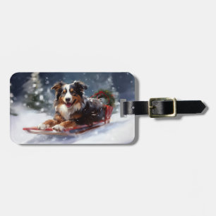 Étiquette À Bagage Berger Australien Noël neige hiver