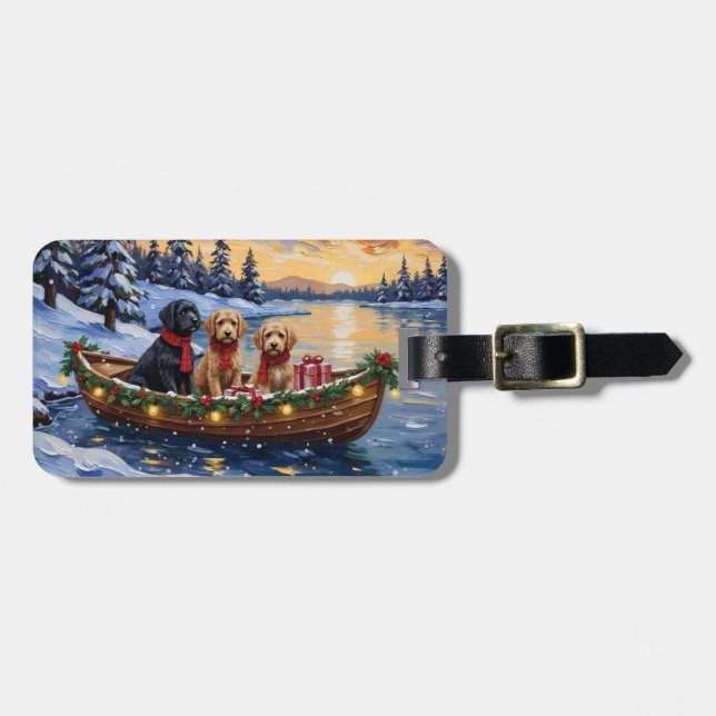 Étiquette À Bagage Bernedoodle Christmas Boat Holiday (Devant horizontal)