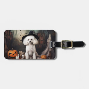 Étiquette À Bagage Bichon Frise Citrouilles Halloween effrayant