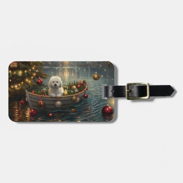 Étiquette À Bagage Bichon Frise Noël Festive Voyage (Devant horizontal)