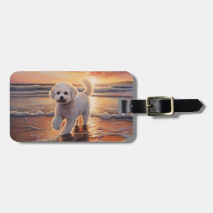 Étiquette À Bagage Bichon Frise Sandy Paws Chien sur la Plage Coucher