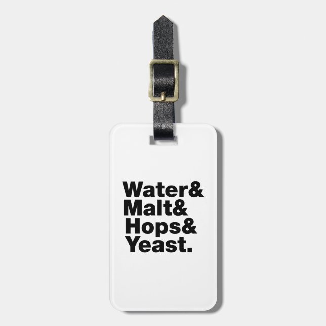 Étiquette À Bagage Bière = Eau & Malt & Hops & Yeast. (Devant Vertical)