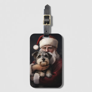Étiquette À Bagage Biewer Terrier Avec Noël Festif Du Père Noël