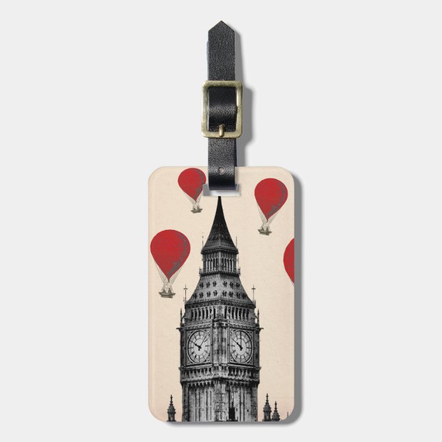 Étiquette À Bagage Big Ben et Red Hot Air Balloons 2 (Devant Vertical)