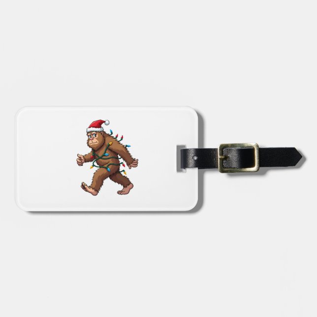 Étiquette À Bagage Bigfoot Santa Christmas Tree Lights Xmas Boys Men  (Devant horizontal)