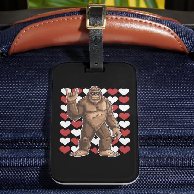 Étiquette À Bagage Bigfoot Valentines Jour Coeurs Drôle Sasquatch Amo (Insitu Rectoal 2)