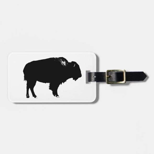 Étiquette À Bagage Bison noir et blanc Silhouette Pop Art (Devant horizontal)