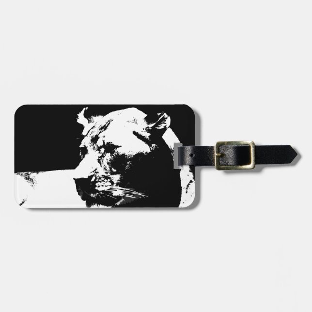 Étiquette À Bagage Black and white femelle lion pop art (Devant horizontal)