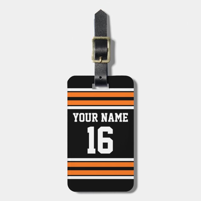 Étiquette À Bagage Black avec Orange White Stripes Team Jersey (Devant Vertical)