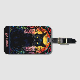 Étiquette À Bagage Black Cat Vitrail Rouge Éffrayant