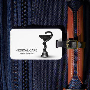 Étiquette À Bagage Black Médicale Bowl Hygieia White Snake Caduceus