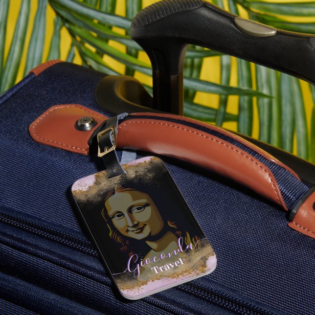 Étiquette À Bagage Black Pink Glitter Leonardo Da Vinci Gioconda (Insitu Rectoal 1)