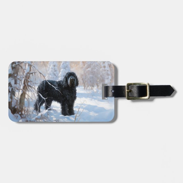 Étiquette À Bagage Black Russian Terrier Laisser neiger Noël (Devant horizontal)