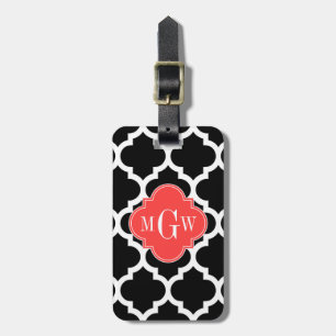 Étiquette À Bagage Black Whal Marocain #5 Coral Rouge 3 Monogramme in