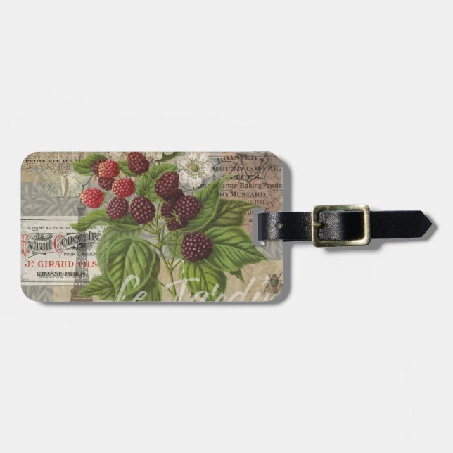 Étiquette À Bagage Blackberries Floral Garden Flower Papillon Art (Devant horizontal)