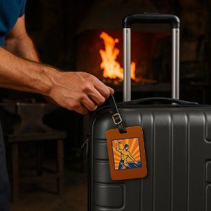 Étiquette À Bagage Blacksmith Hammering Retro Strongman Labor