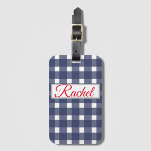 Étiquette À Bagage Blanc bleu En vichy personnalisé