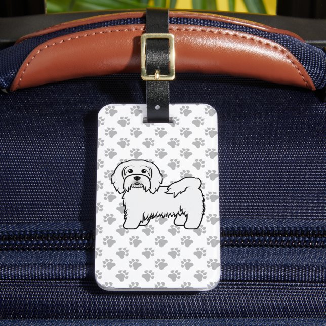 Étiquette À Bagage Blanc Havanais mignon dessin chien et texte person (Insitu Rectoal 2)