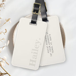 Étiquette À Bagage Blanc ivoire simple Nom du monogramme moderne