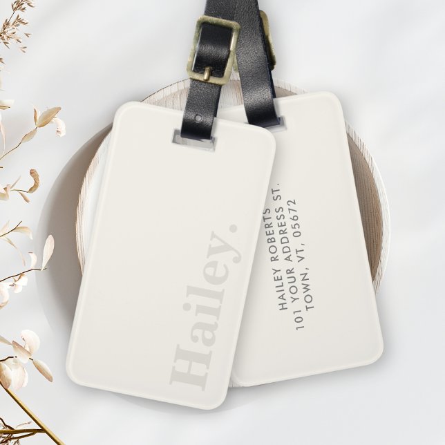 Étiquette À Bagage Blanc ivoire simple Nom du monogramme moderne (Créateur téléchargé)