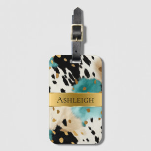 Étiquette À Bagage Blanc Or Turquoise noir Nom de la vache