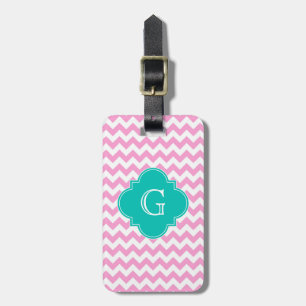Étiquette À Bagage Blanc rose Chevron Zigzag Turquoise Quatrefoil Mon