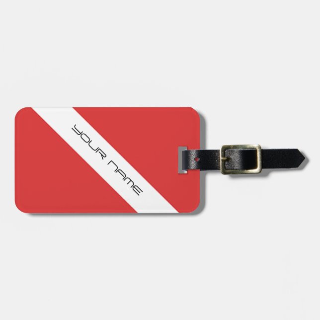 Étiquette À Bagage Blanc rouge d'emblème de plongeurs de drapeau de (Devant horizontal)