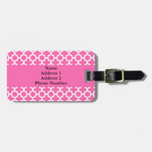 Étiquette À Bagage Blanc sur Motif Quatrefoil rose chaud