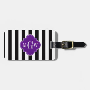 Étiquette À Bagage Blancs noirs pourpre Quatrefoil 3 Monogramme