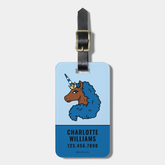 Étiquette À Bagage Bleu Afro Unicorn (Devant Vertical)