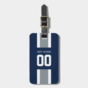 Étiquette À Bagage Bleu, argent et football rayé blanc Jersey