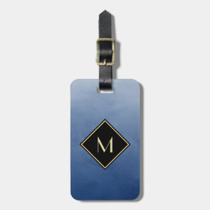Étiquette À Bagage Bleu balayé élégant avec le monogramme simple d'or