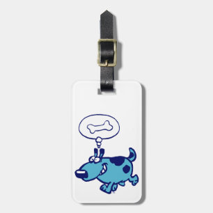Étiquette À Bagage Bleu Cartoon Chien pensant à l'os Bagage Balise