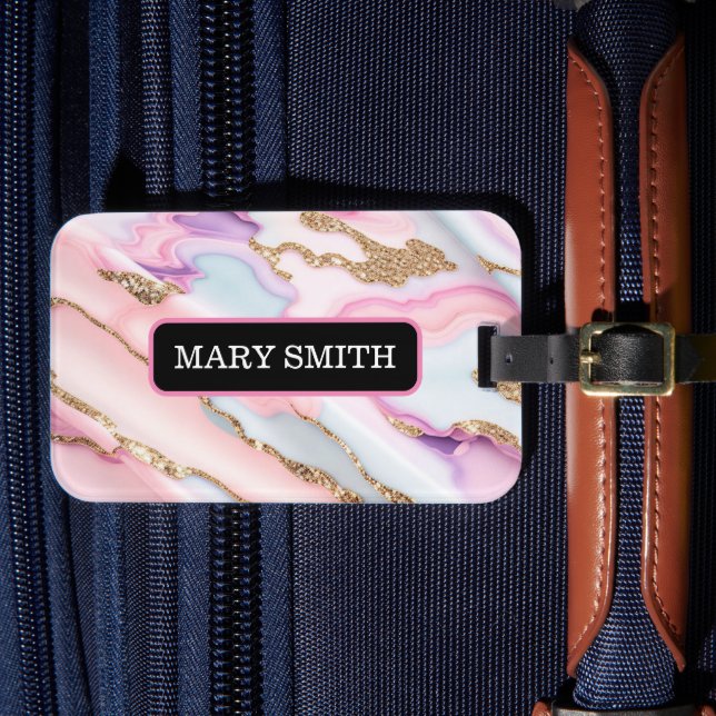 Étiquette À Bagage Bleu clair rose Agneau Marbre Collection moderne (Insitu Rectoal 4)