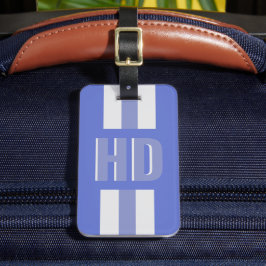 Étiquette À Bagage Bleu doux rayé Monogramme ombré rétro groovy